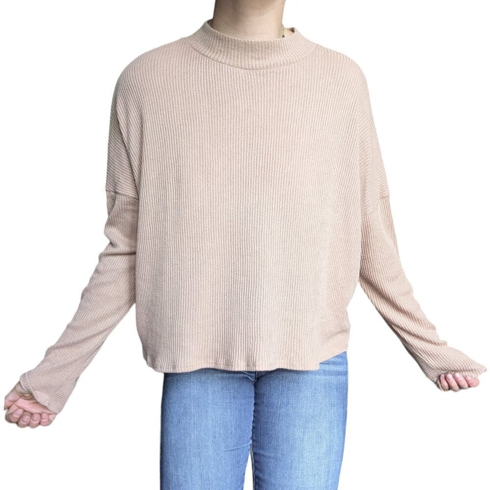 H&M Long Sleeve Beige Mock Turtleneck, Ribbed,  Oversized Sweater Women Size L
